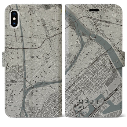 【妙典（千葉県）】地図柄iPhoneケース（手帳タイプ）モノトーン・iPhone XS Max 用