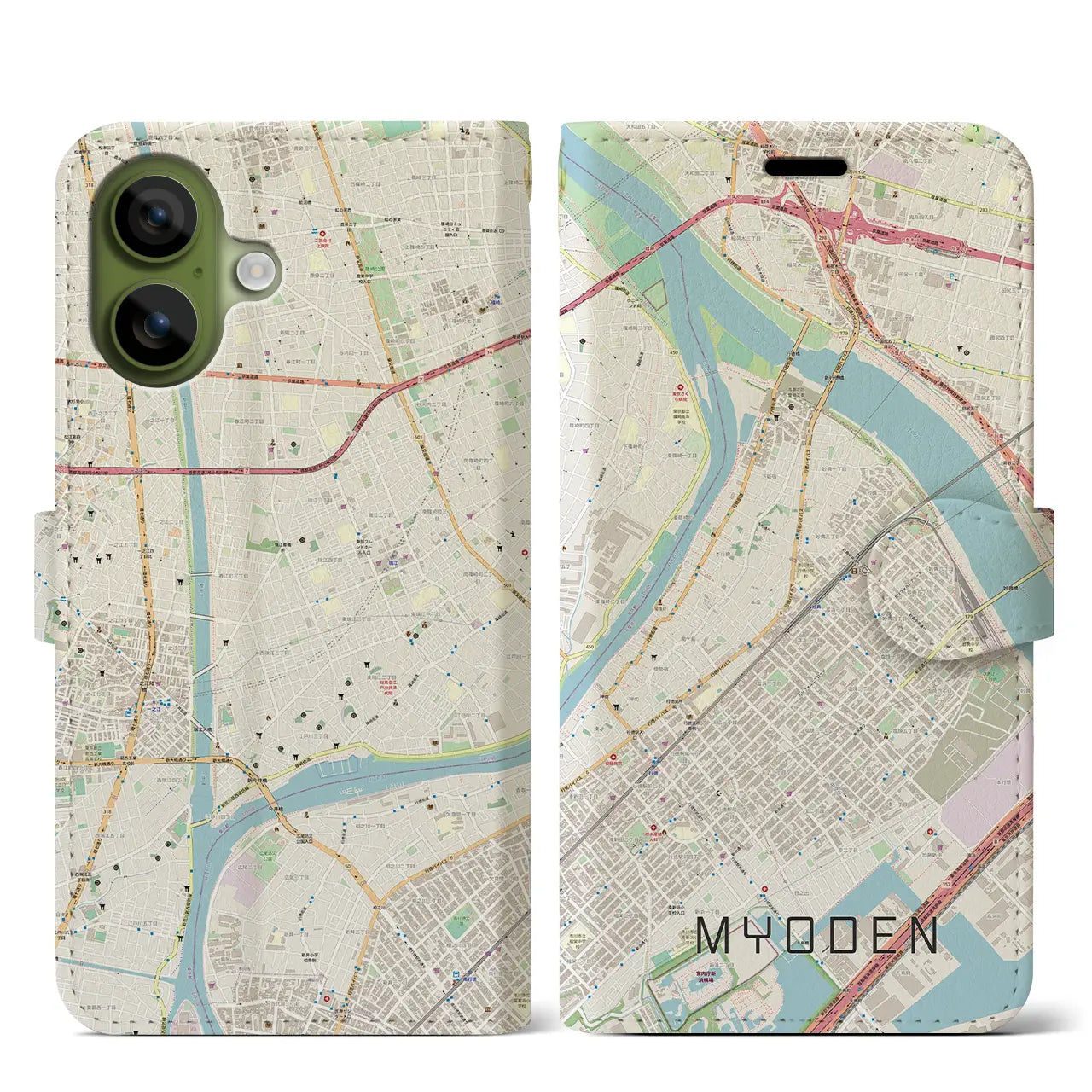 【妙典（千葉県）】地図柄iPhoneケース（手帳タイプ）