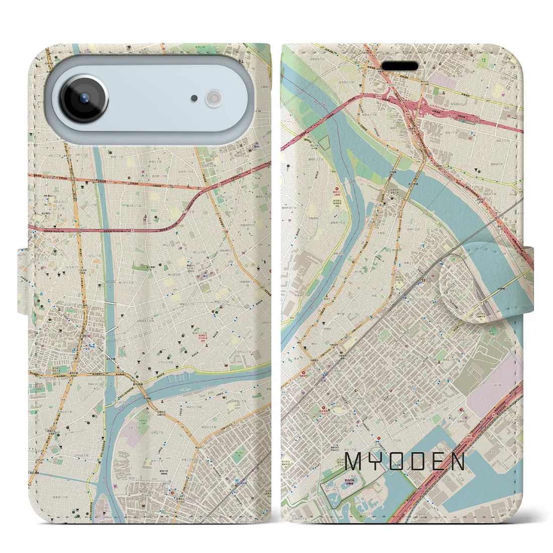 【妙典（千葉県）】地図柄iPhoneケース（手帳タイプ）モノトーン・iPhone 17 Pro Max 用