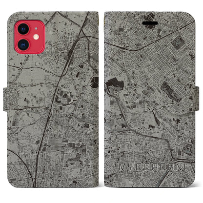 【茗荷谷（東京都）】地図柄iPhoneケース（手帳タイプ）モノトーン・iPhone 11 用