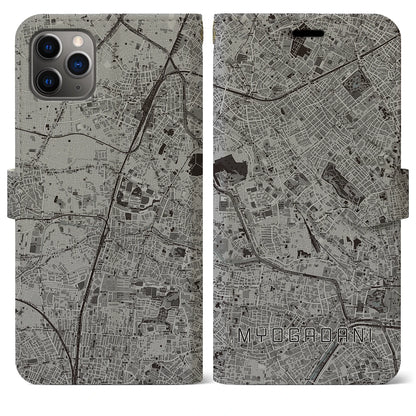 【茗荷谷（東京都）】地図柄iPhoneケース（手帳タイプ）モノトーン・iPhone 11 Pro Max 用