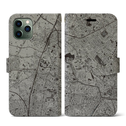 【茗荷谷（東京都）】地図柄iPhoneケース（手帳タイプ）モノトーン・iPhone 11 Pro 用