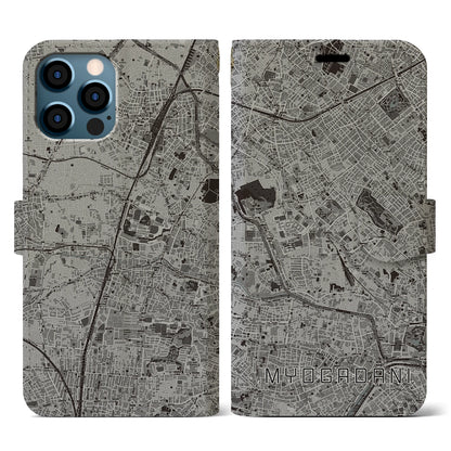 【茗荷谷（東京都）】地図柄iPhoneケース（手帳タイプ）モノトーン・iPhone 12 / 12 Pro 用