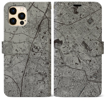 【茗荷谷（東京都）】地図柄iPhoneケース（手帳タイプ）モノトーン・iPhone 12 Pro Max 用