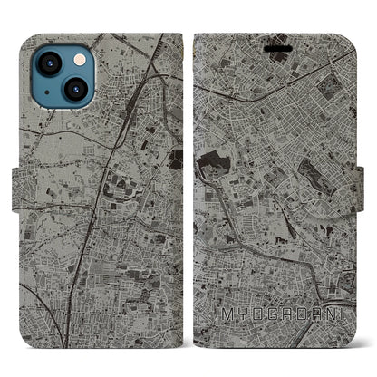 【茗荷谷（東京都）】地図柄iPhoneケース（手帳タイプ）モノトーン・iPhone 13 用