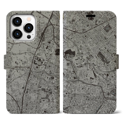 【茗荷谷（東京都）】地図柄iPhoneケース（手帳タイプ）モノトーン・iPhone 13 Pro 用