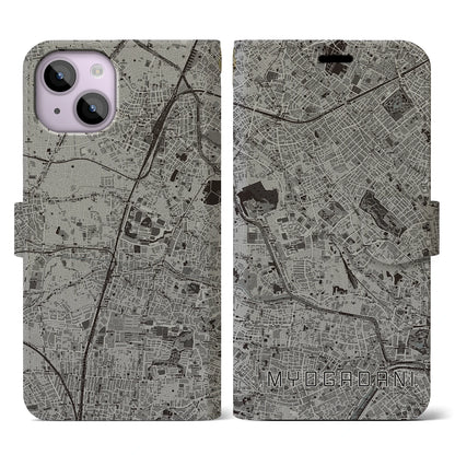 【茗荷谷（東京都）】地図柄iPhoneケース（手帳タイプ）モノトーン・iPhone 14 用