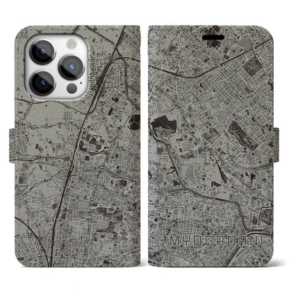 【茗荷谷（東京都）】地図柄iPhoneケース（手帳タイプ）モノトーン・iPhone 14 Pro 用