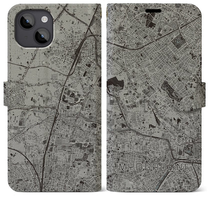 【茗荷谷（東京都）】地図柄iPhoneケース（手帳タイプ）モノトーン・iPhone 14 Plus 用