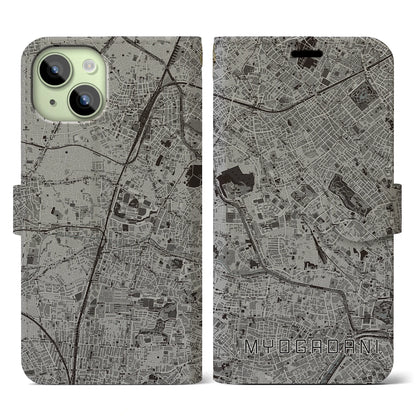 【茗荷谷（東京都）】地図柄iPhoneケース（手帳タイプ）モノトーン・iPhone 15 用