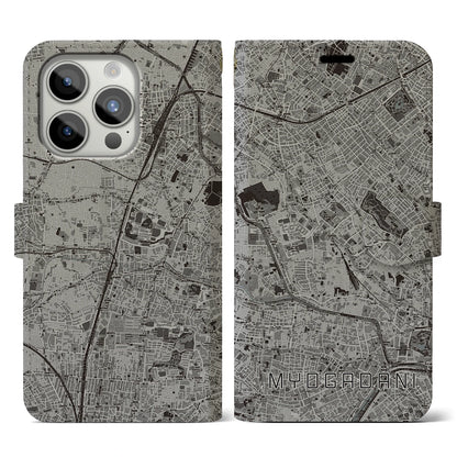 【茗荷谷（東京都）】地図柄iPhoneケース（手帳タイプ）モノトーン・iPhone 15 Pro 用