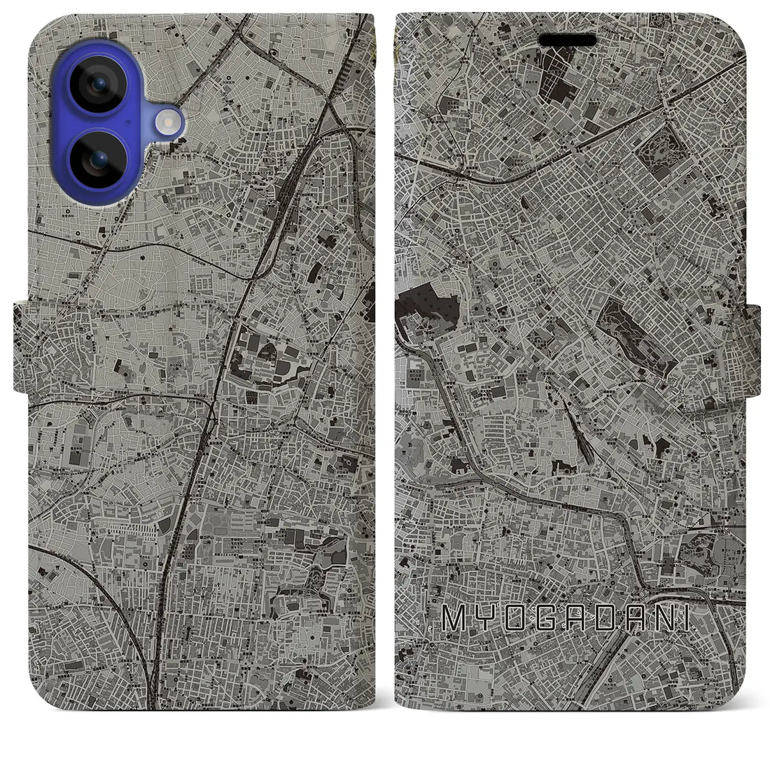 【茗荷谷(東京都)】地図柄iPhoneケース(手帳タイプ)モノトーン・iPhone 16 Pro Max 用