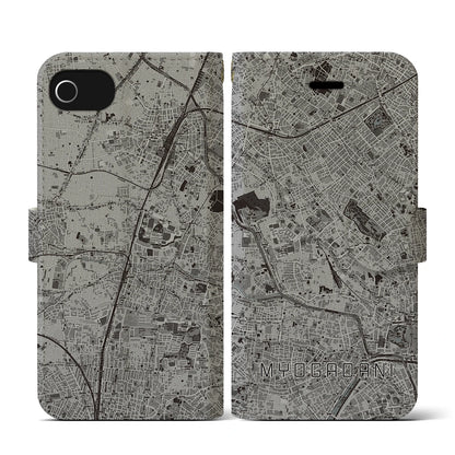 【茗荷谷（東京都）】地図柄iPhoneケース（手帳タイプ）モノトーン・iPhone SE（第3 / 第2世代） / 8 / 7 / 6s / 6 用