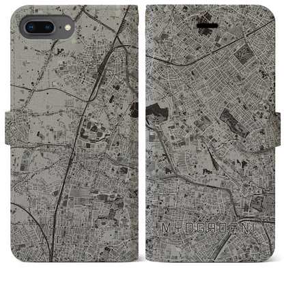 【茗荷谷（東京都）】地図柄iPhoneケース（手帳タイプ）モノトーン・iPhone 8Plus /7Plus / 6sPlus / 6Plus 用