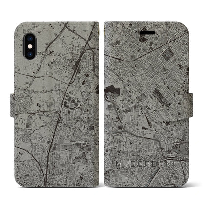 【茗荷谷（東京都）】地図柄iPhoneケース（手帳タイプ）モノトーン・iPhone XS / X 用