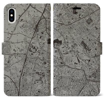 【茗荷谷（東京都）】地図柄iPhoneケース（手帳タイプ）モノトーン・iPhone XS Max 用