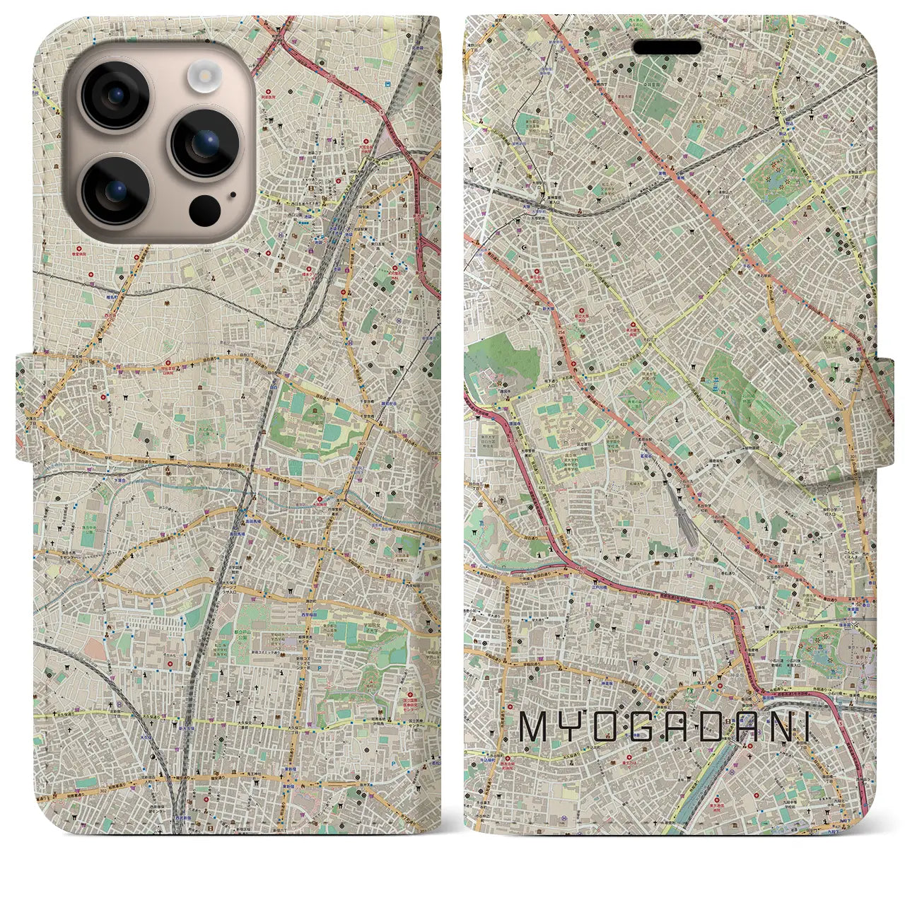 【茗荷谷（東京都）】地図柄iPhoneケース（手帳タイプ）ナチュラル・iPhone 16 Plus 用