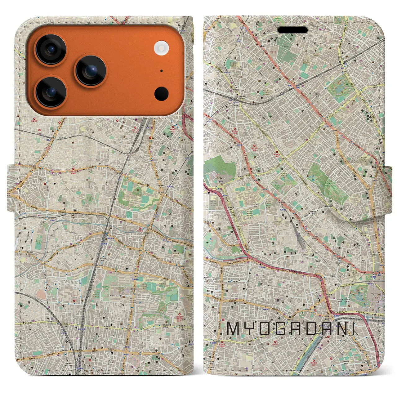【茗荷谷（東京都）】地図柄iPhoneケース（手帳タイプ）ナチュラル・iPhone 17 Pro Max 用