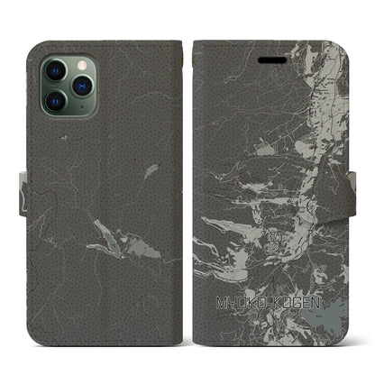 【妙高高原（新潟県）】地図柄iPhoneケース（手帳タイプ）モノトーン・iPhone 11 Pro 用