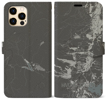 【妙高高原（新潟県）】地図柄iPhoneケース（手帳タイプ）モノトーン・iPhone 12 Pro Max 用