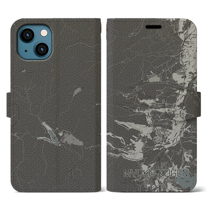 【妙高高原（新潟県）】地図柄iPhoneケース（手帳タイプ）モノトーン・iPhone 13 用