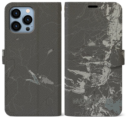 【妙高高原（新潟県）】地図柄iPhoneケース（手帳タイプ）モノトーン・iPhone 13 Pro Max 用