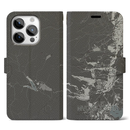 【妙高高原（新潟県）】地図柄iPhoneケース（手帳タイプ）モノトーン・iPhone 14 Pro 用