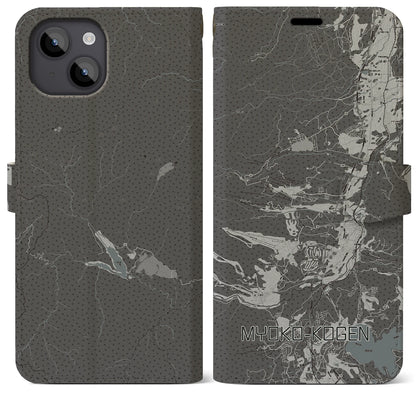 【妙高高原（新潟県）】地図柄iPhoneケース（手帳タイプ）モノトーン・iPhone 14 Plus 用