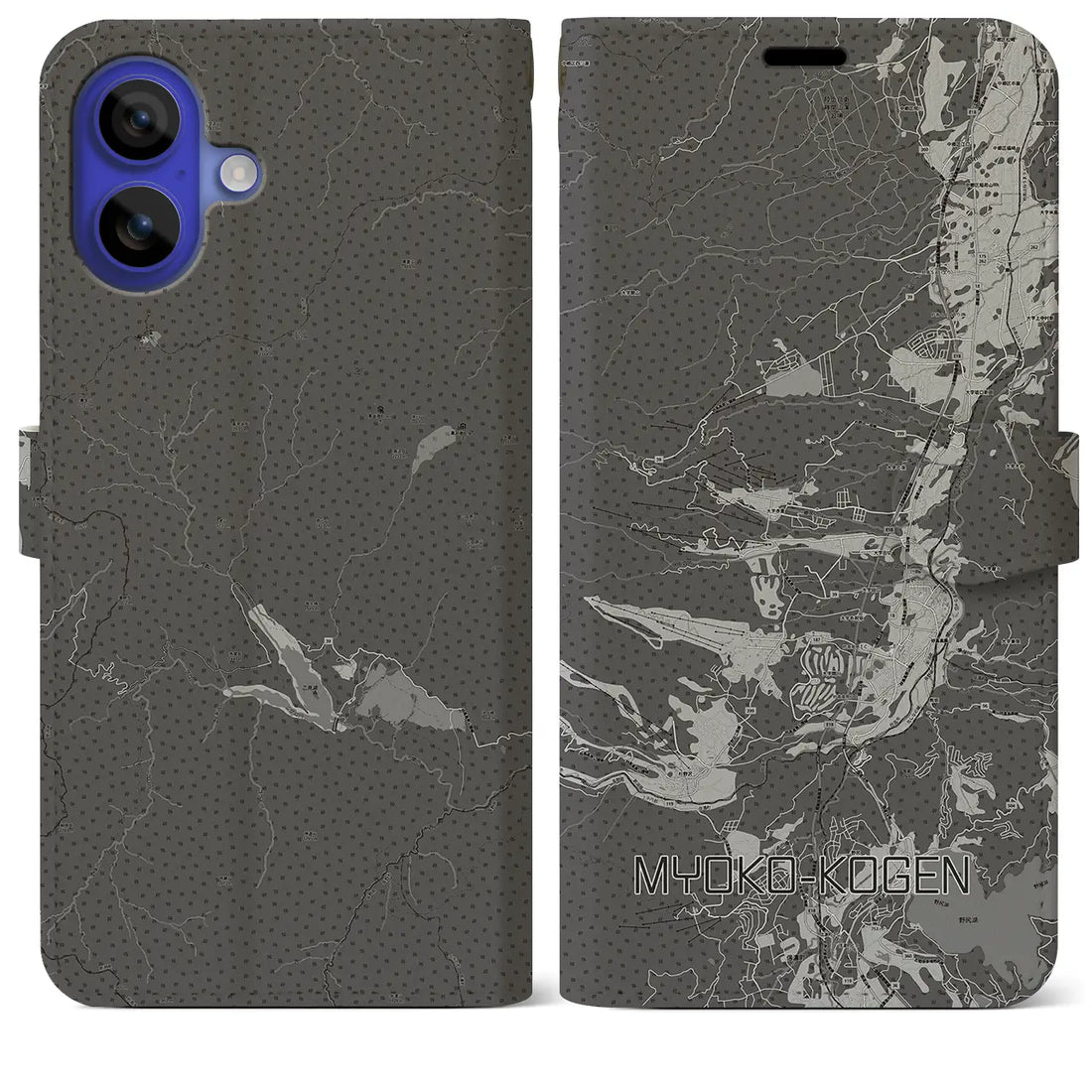 【妙高高原(新潟県)】地図柄iPhoneケース(手帳タイプ)モノトーン・iPhone 16 Pro Max 用