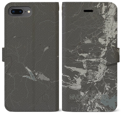 【妙高高原（新潟県）】地図柄iPhoneケース（手帳タイプ）モノトーン・iPhone 8Plus /7Plus / 6sPlus / 6Plus 用