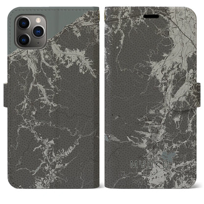 【妙高（新潟県）】地図柄iPhoneケース（手帳タイプ）モノトーン・iPhone 11 Pro Max 用