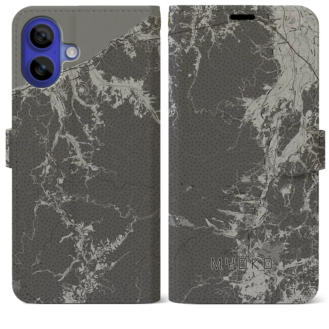 【妙高(新潟県)】地図柄iPhoneケース(手帳タイプ)モノトーン・iPhone 16 Pro Max 用