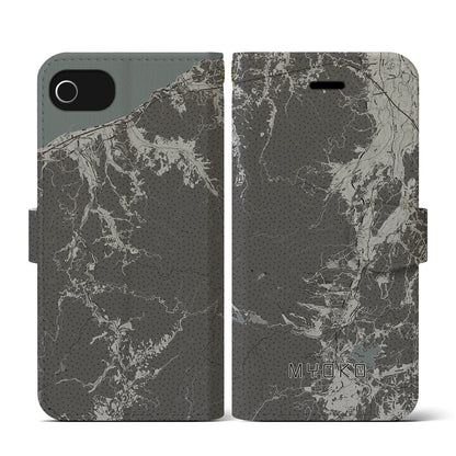 【妙高（新潟県）】地図柄iPhoneケース（手帳タイプ）モノトーン・iPhone SE（第3 / 第2世代） / 8 / 7 / 6s / 6 用