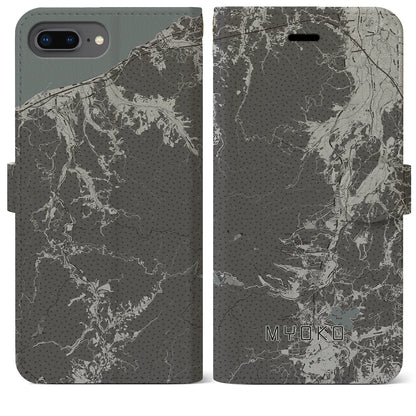 【妙高（新潟県）】地図柄iPhoneケース（手帳タイプ）モノトーン・iPhone 8Plus /7Plus / 6sPlus / 6Plus 用