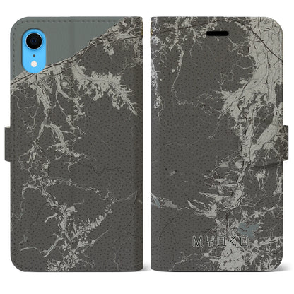 【妙高（新潟県）】地図柄iPhoneケース（手帳タイプ）モノトーン・iPhone XR 用