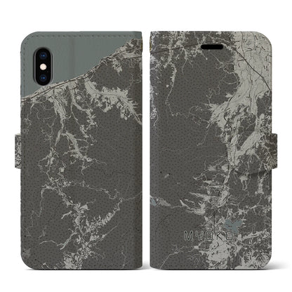 【妙高（新潟県）】地図柄iPhoneケース（手帳タイプ）モノトーン・iPhone XS / X 用