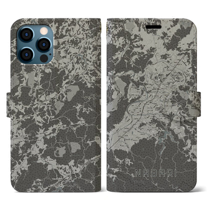 【名張（三重県）】地図柄iPhoneケース（手帳タイプ）モノトーン・iPhone 12 / 12 Pro 用