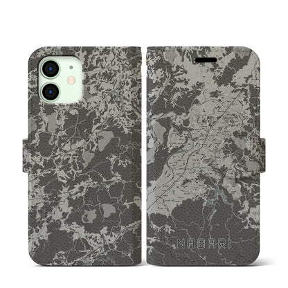 【名張（三重県）】地図柄iPhoneケース（手帳タイプ）モノトーン・iPhone 12 mini 用