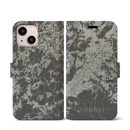 【名張（三重県）】地図柄iPhoneケース（手帳タイプ）モノトーン・iPhone 13 mini 用