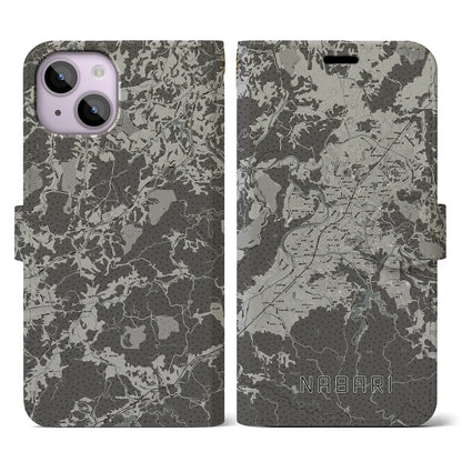 【名張（三重県）】地図柄iPhoneケース（手帳タイプ）モノトーン・iPhone 14 用