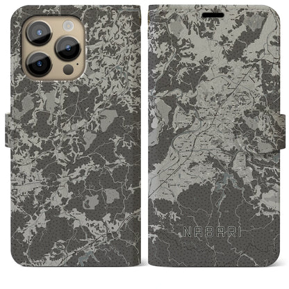 【名張（三重県）】地図柄iPhoneケース（手帳タイプ）モノトーン・iPhone 14 Pro Max 用