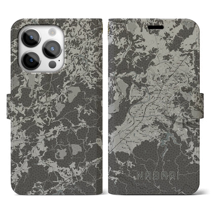 【名張（三重県）】地図柄iPhoneケース（手帳タイプ）モノトーン・iPhone 14 Pro 用