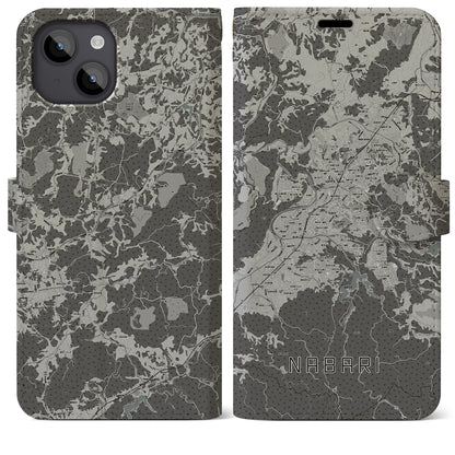 【名張（三重県）】地図柄iPhoneケース（手帳タイプ）モノトーン・iPhone 14 Plus 用