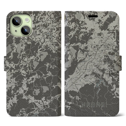 【名張（三重県）】地図柄iPhoneケース（手帳タイプ）モノトーン・iPhone 15 用