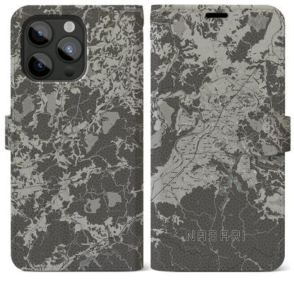 【名張（三重県）】地図柄iPhoneケース（手帳タイプ）モノトーン・iPhone 15 Pro Max 用