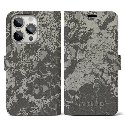 【名張（三重県）】地図柄iPhoneケース（手帳タイプ）モノトーン・iPhone 15 Pro 用