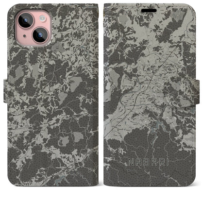 【名張（三重県）】地図柄iPhoneケース（手帳タイプ）モノトーン・iPhone 15 Plus 用