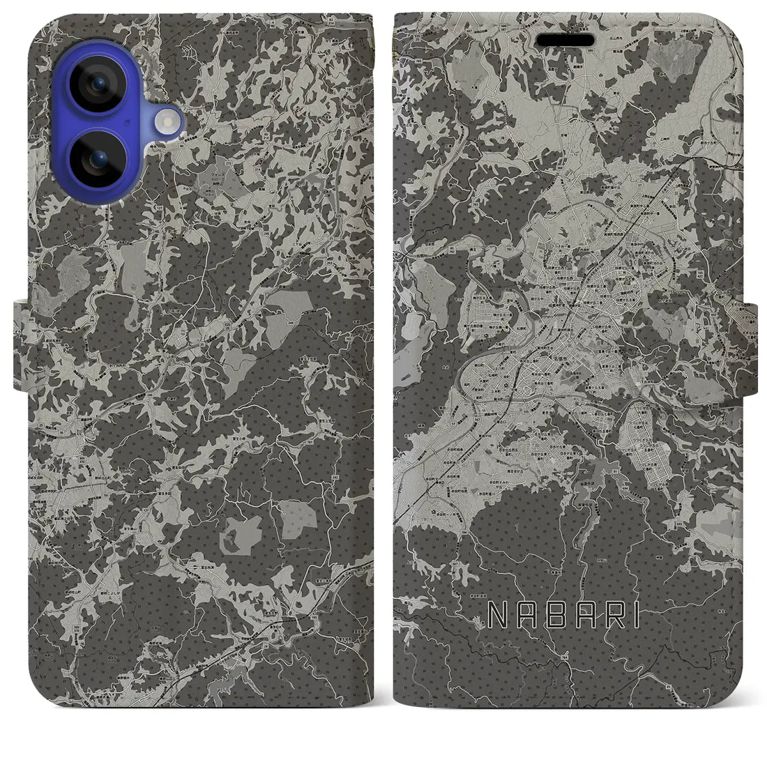 【名張(三重県)】地図柄iPhoneケース(手帳タイプ)モノトーン・iPhone 16 Pro Max 用