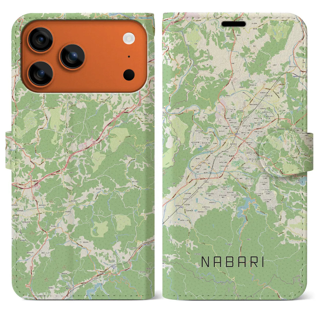 【名張（三重県）】地図柄iPhoneケース（手帳タイプ）ナチュラル・iPhone 17 Pro Max 用