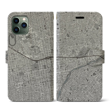 【苗穂（北海道）】地図柄iPhoneケース（手帳タイプ）モノトーン・iPhone 11 Pro 用